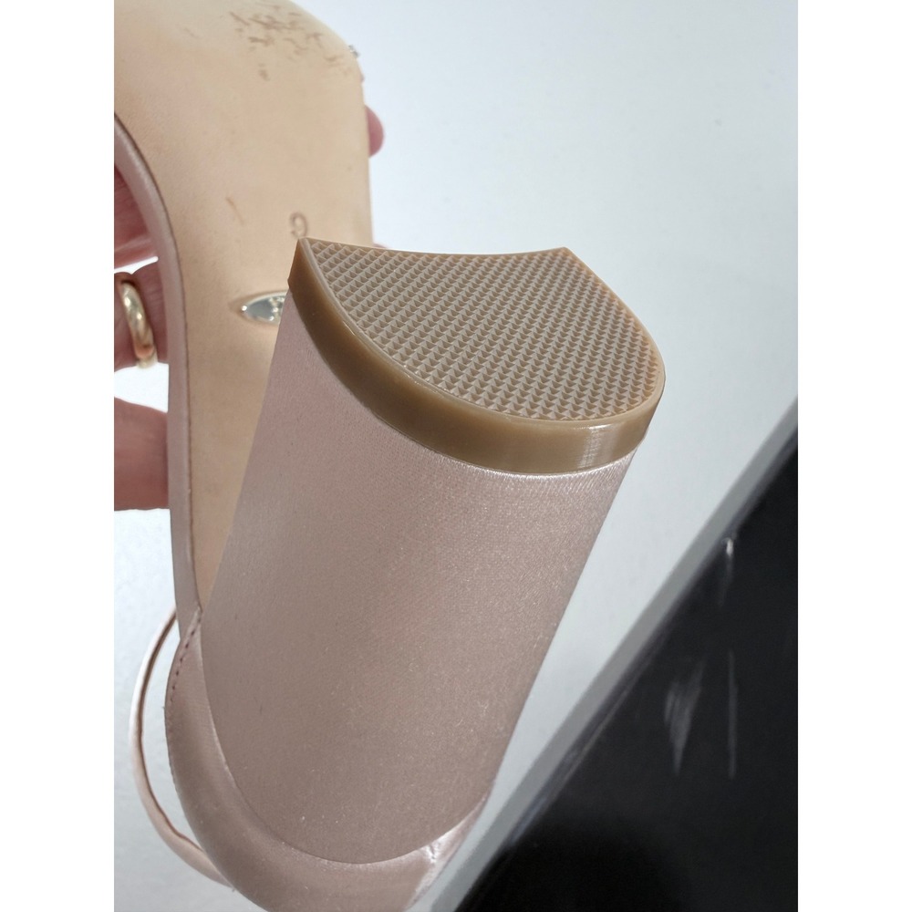 Badgley Mischka Light Pink Crystal Embellished Satin Block Heel Sandals Slides 6 - Picture 11 of 16